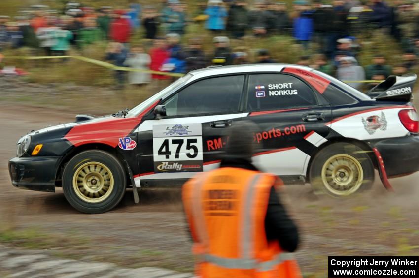 Adam Short / Danny Norkus Subaru WRX comes through the SS1 (Green Acres I) spectator area.