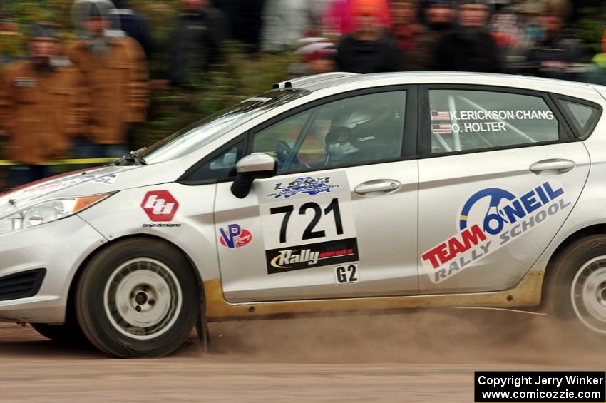 Keanna Erickson-Chang / Ole Holter Ford Fiesta R1 comes through the SS1 (Green Acres I) spectator area.