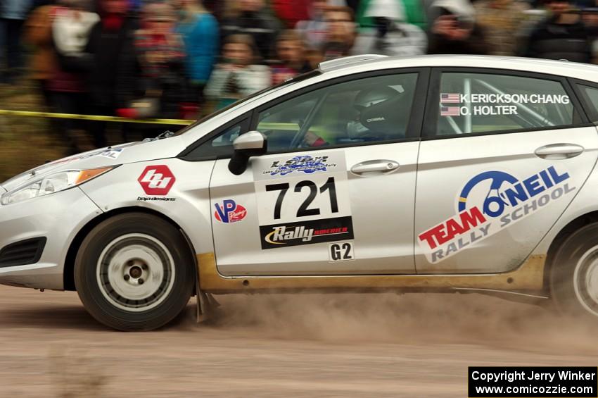 Keanna Erickson-Chang / Ole Holter Ford Fiesta R1 comes through the SS1 (Green Acres I) spectator area.