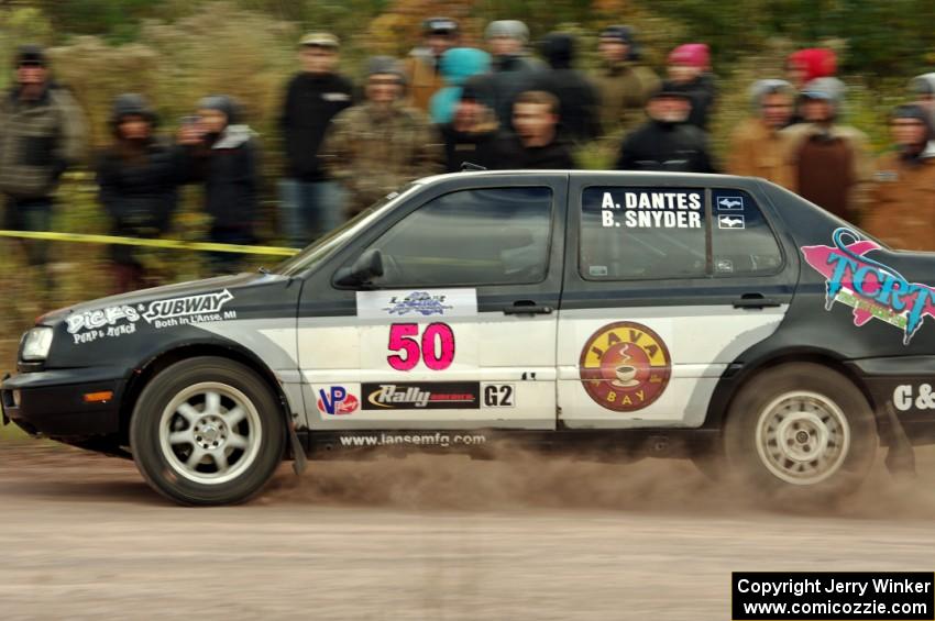 Al Dantes, Jr. / Brandon Snyder VW Jetta comes through the SS1 (Green Acres I) spectator area.