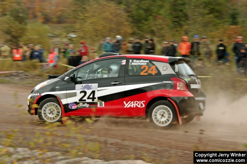 Tracey Gardiner / Tracy Manspeaker Toyota Yaris comes through the SS1 (Green Acres I) spectator area.