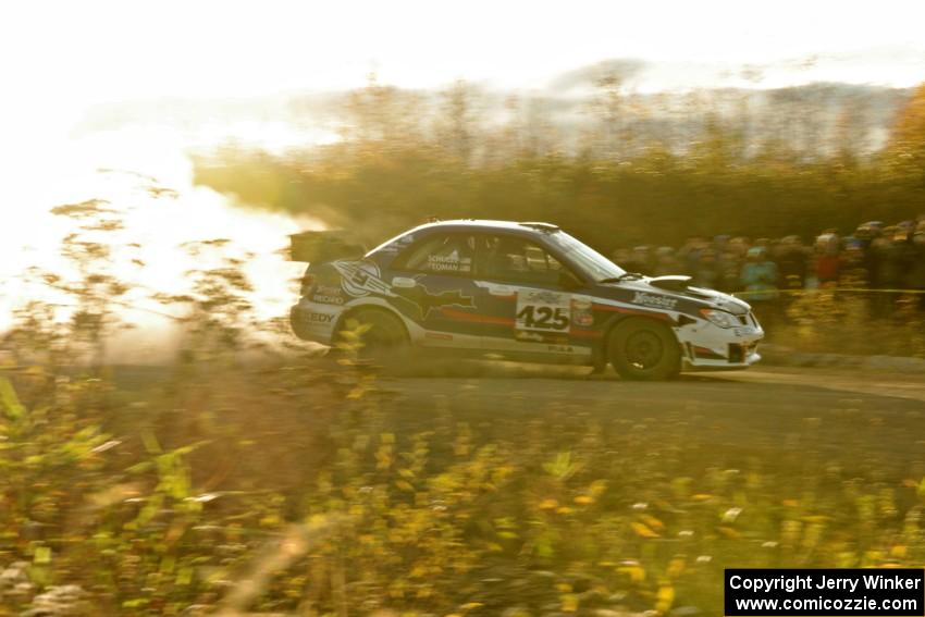 Adam Yeoman / Jordan Schulze Subaru WRX STi comes through the SS15 (Green Acres II) spectator area.