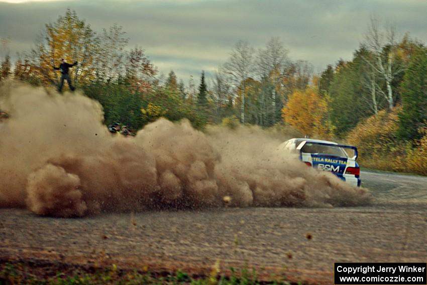 Piotr Fetela / John Hall Subaru Impreza STi comes through the SS15 (Green Acres II) spectator area.