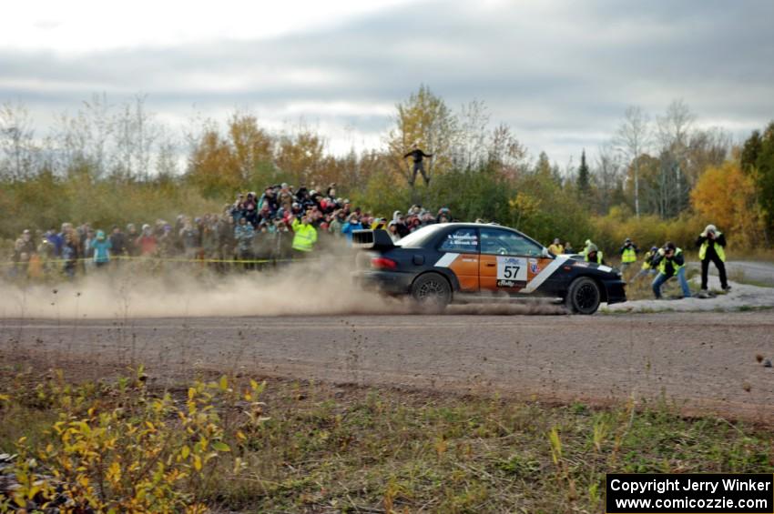 Jake Marsack / Dane Marsack Subaru WRX comes through the SS15 (Green Acres II) spectator area.