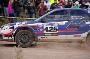 Adam Yeoman / Jordan Schulze Subaru WRX STi comes through the SS1 (Green Acres I) spectator area.