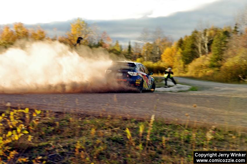 Lauchlin O'Sullivan / Scott Putnam Subaru WRX STi comes through the SS15 (Green Acres II) spectator area.