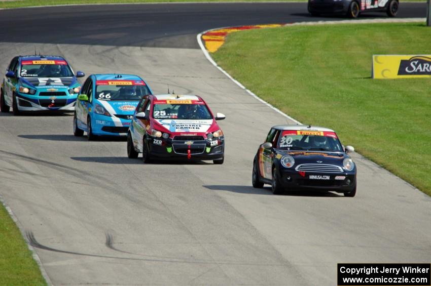 Travis Washay's MINI Cooper, Johan Schwartz's Chevy Sonic, Randy Smith's Honda Fit and Van Svenson's Chevy Sonic