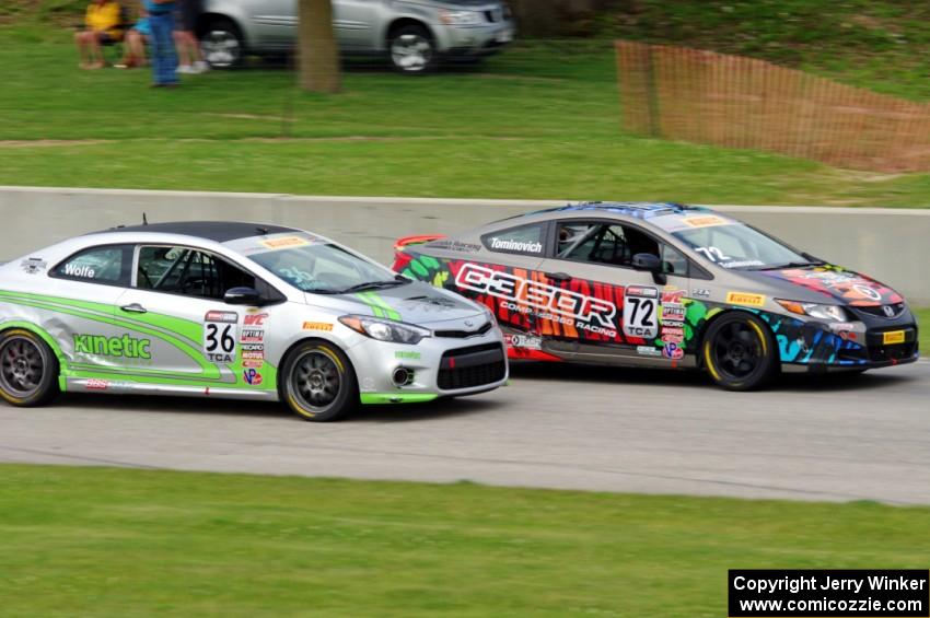 Emilee Tominovich's Honda Civic Si and Jason Wolfe's Kia Forte Koup