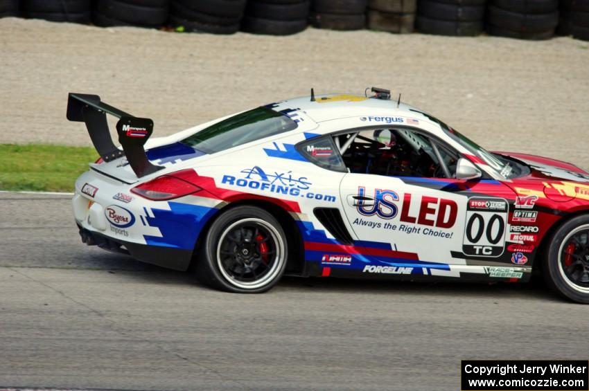 Corey Fergus' Porsche Cayman has a flat mid-race.
