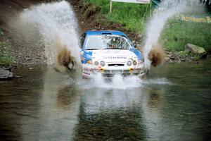 Paul Choiniere / Jeff Becker Hyundai Tiburon at the flying finish of Stony Crossing, SS1.