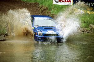 Karl Scheible / Brian Maxwell Subaru WRX STi at the flying finish of Stony Crossing, SS1.