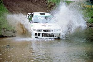 Seamus Burke / Frank Cunningham Mitsubishi Lancer Evo VI at the flying finish of Stony Crossing, SS1.