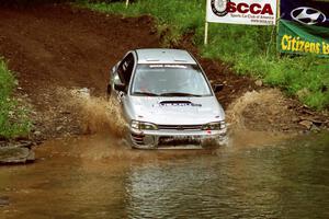 Russ Hodges / Mark Buskirk Subaru WRX at the flying finish of Stony Crossing, SS1.