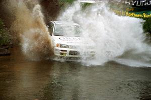 Greg Healey / John MacLeod Subaru Impreza at the flying finish of Stony Crossing, SS1.