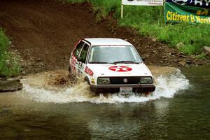 Tony Chavez / Doug Robinson VW GTI at the flying finish of Stony Crossing, SS1.