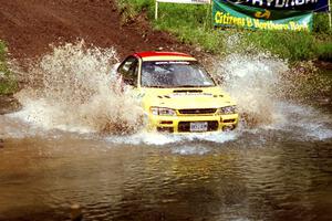 Randy Zimmer / Peter Watt Subaru Impreza at the flying finish of Stony Crossing, SS1.