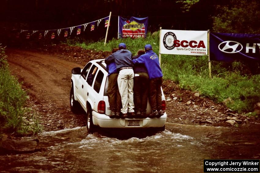 Course worhers are brought to their marshaling points at the flying finish of Stony Crossing, SS1.