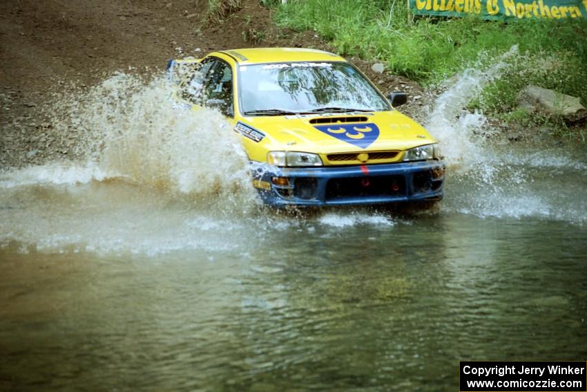 Lon Peterson / Bill Gutzmann Subaru Impreza 2.5RS at the flying finish of Stony Crossing, SS1.