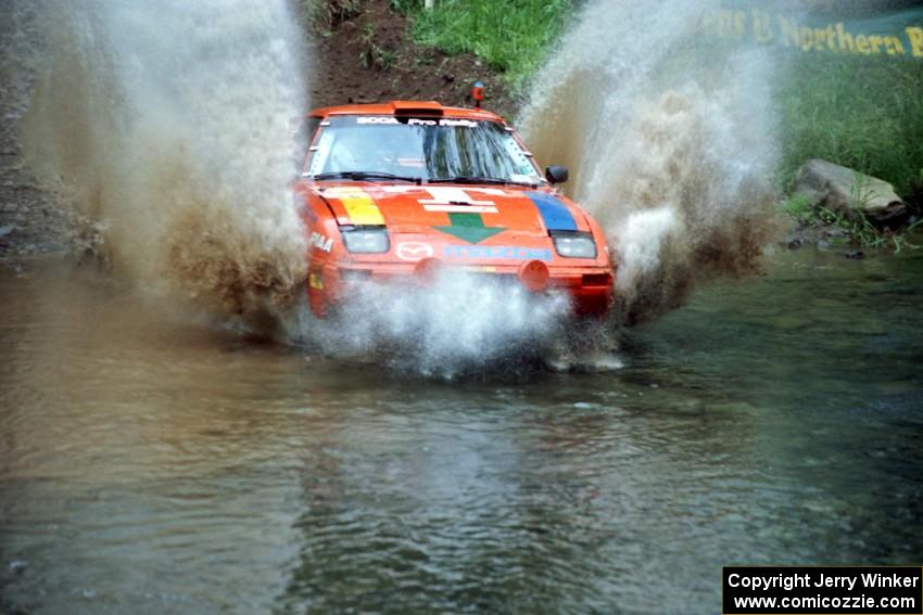 Andrew Havas / Scott Slingerland Mazda RX-7 at the flying finish of Stony Crossing, SS1.