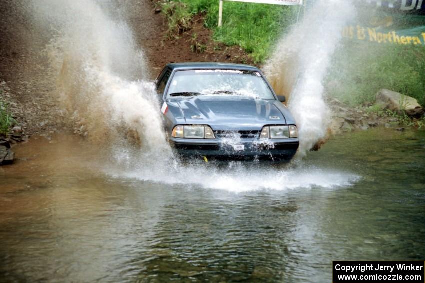 Mike Hurst / Rob Bohn Ford Mustang at the flying finish of Stony Crossing, SS1.