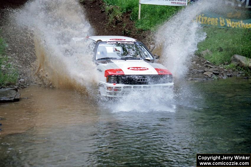 Bruno Kreibich / Rod Hendricksen Audi Quattro at the flying finish of Stony Crossing, SS1.