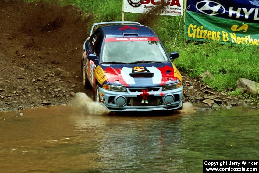 Alec Ellsworth /	Steve Kaczkowski Mitsubishi Lancer Evo IV at the flying finish of Stony Crossing, SS1.