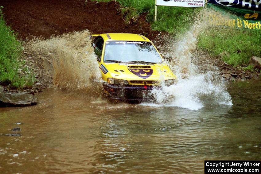 Jonathan Ryther / Janice Damitio Subaru Impreza 2.5RS at the flying finish of Stony Crossing, SS1.