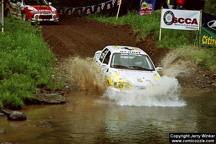 Lesley Suddard / Marc Goldfarb Ford Sierra Cosworth at the flying finish of Stony Crossing, SS1.