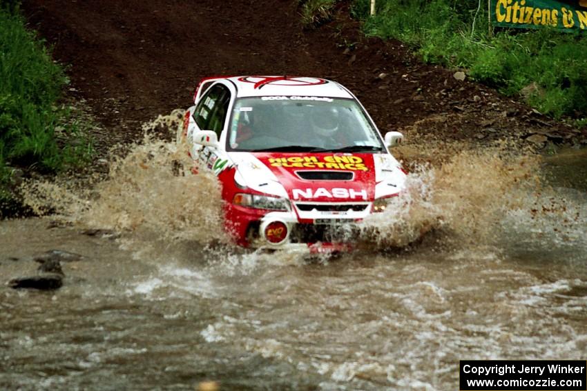 Noel Nash / Bernard Farrell Mitsubishi Lancer Evo IV at the flying finish of Stony Crossing, SS1.