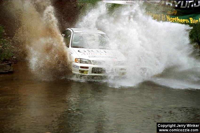 Greg Healey / John MacLeod Subaru Impreza at the flying finish of Stony Crossing, SS1.