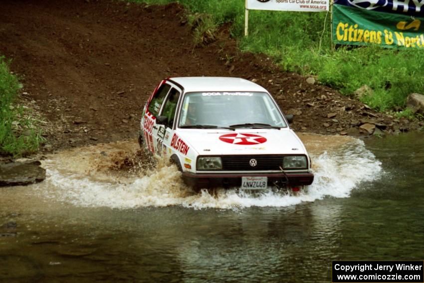 Tony Chavez / Doug Robinson VW GTI at the flying finish of Stony Crossing, SS1.