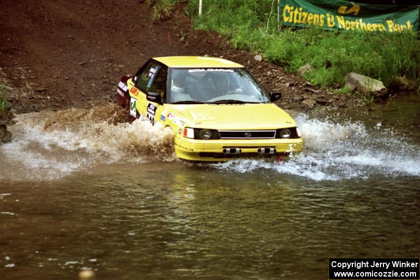 Dean Fry / Rick Davis Subaru Legacy at the flying finish of Stony Crossing, SS1.