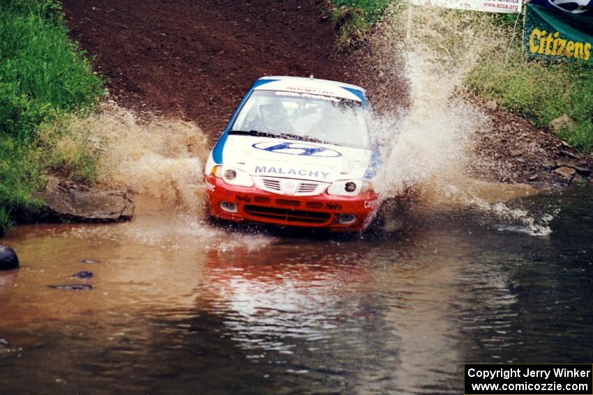 Malachy Crawford / Mark McAllister Hyundai Elantra at the flying finish of Stony Crossing, SS1.