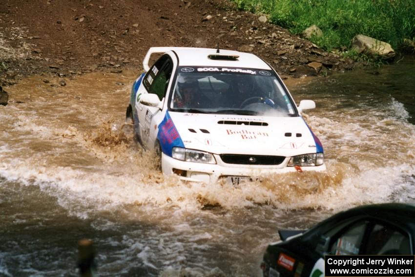 Patrick Farrell / Sean O'Reilly Subaru Impreza at the flying finish of Stony Crossing, SS1.