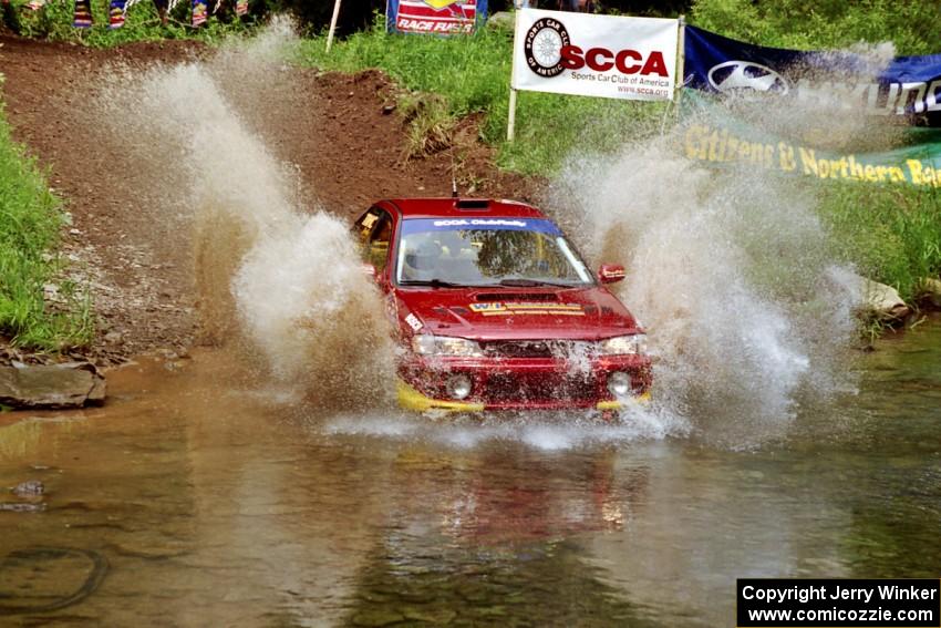 Pierre Bazinet / Dave Shindle Subaru Impreza 2.5RS at the flying finish of Stony Crossing, SS1.