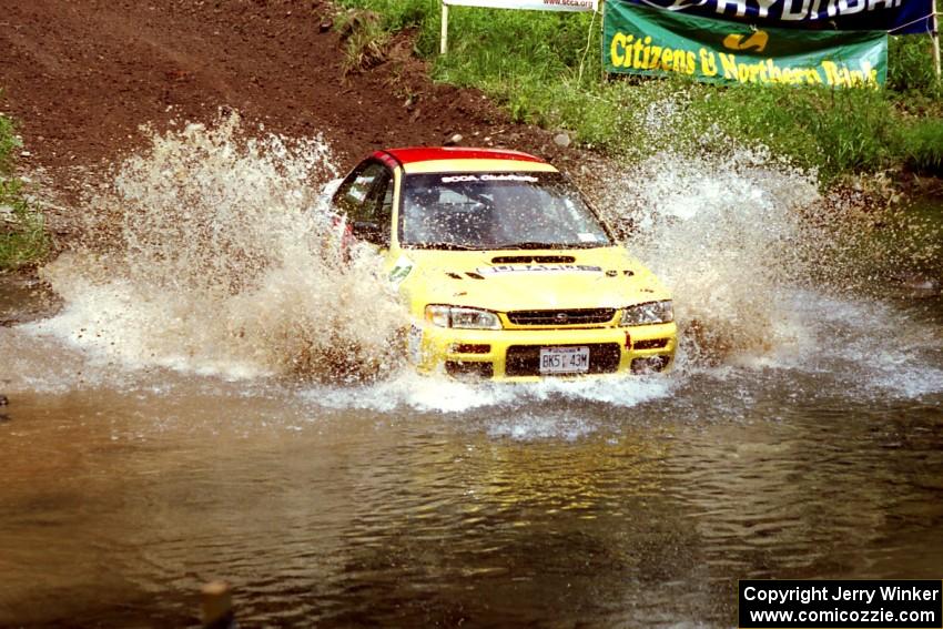 Randy Zimmer / Peter Watt Subaru Impreza at the flying finish of Stony Crossing, SS1.