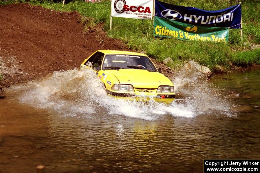 Don Rathgeber / D.J. Bodnar Ford Mustang at the flying finish of Stony Crossing, SS1.