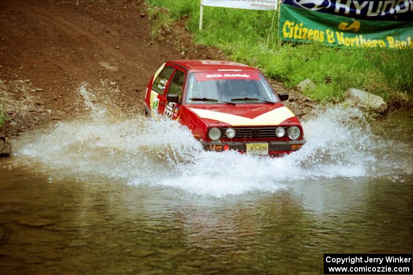 Dmitri Kishkarev / Scott Comens VW GTI at the flying finish of Stony Crossing, SS1.