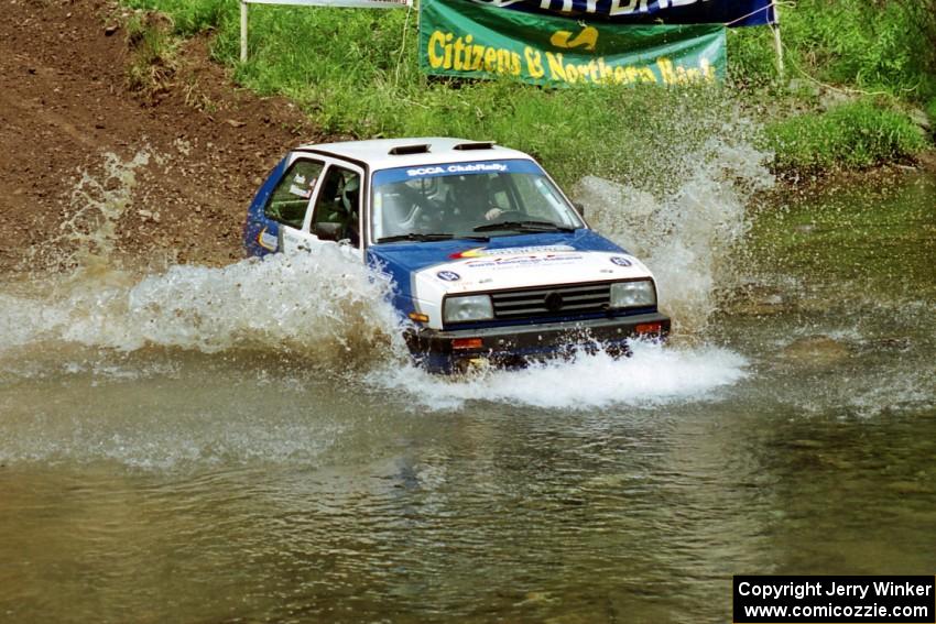 Chris Whiteman / Mike Paulin VW GTI at the flying finish of Stony Crossing, SS1.