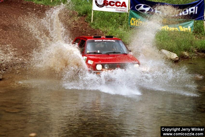 J.B. Niday / Al Kintigh VW GTI at the flying finish of Stony Crossing, SS1.