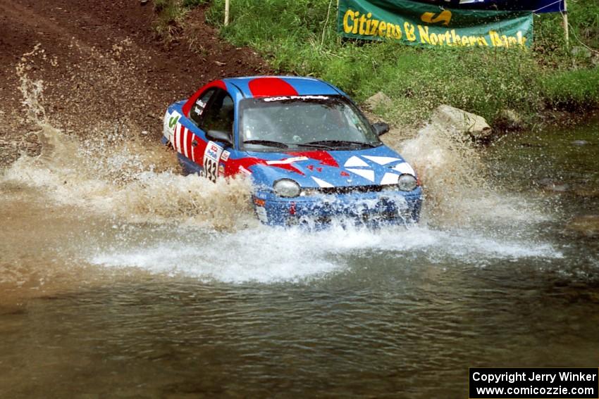 Tom Young / Jim LeBeau Dodge Neon ACR at the flying finish of Stony Crossing, SS1.