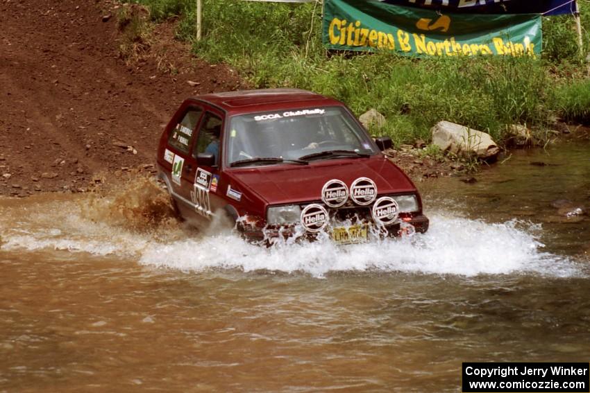 Scott Naturale / Don DeRose VW GTI at the flying finish of Stony Crossing, SS1.