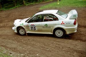 Seamus Burke / Frank Cunningham Mitsubishi Lancer Evo VI at the first hairpin on Colton Stock, SS5.