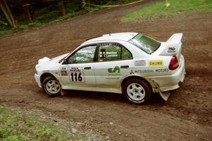 Tom Lawless / Brian Sharkey Mitubishi Lancer Evo IV at the first hairpin on Colton Stock, SS5.