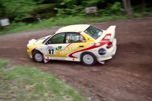 Frank Sprongl / Dan Sprongl Mitsubishi Lancer Evo IV at the first hairpin on Colton Stock, SS5.