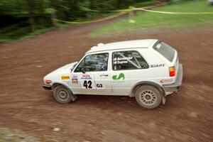 Eric Burmeister / Rob Dupree VW GTI at the first hairpin on Colton Stock, SS5.