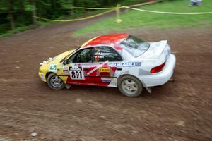 Randy Zimmer / Peter Watt Subaru Impreza at the first hairpin on Colton Stock, SS5.