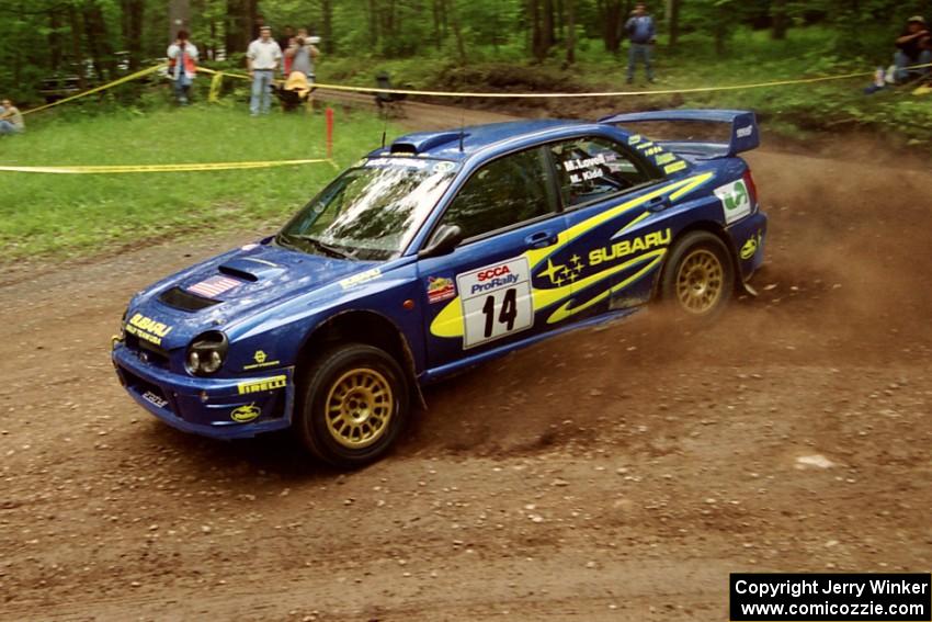 Mark Lovell / Mike Kidd Subaru WRX STi at the first hairpin on Colton Stock, SS5.
