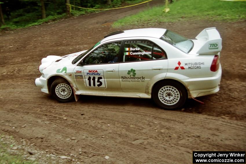 Seamus Burke / Frank Cunningham Mitsubishi Lancer Evo VI at the first hairpin on Colton Stock, SS5.