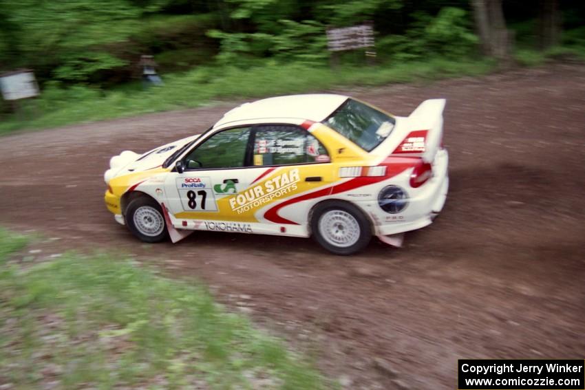 Frank Sprongl / Dan Sprongl Mitsubishi Lancer Evo IV at the first hairpin on Colton Stock, SS5.